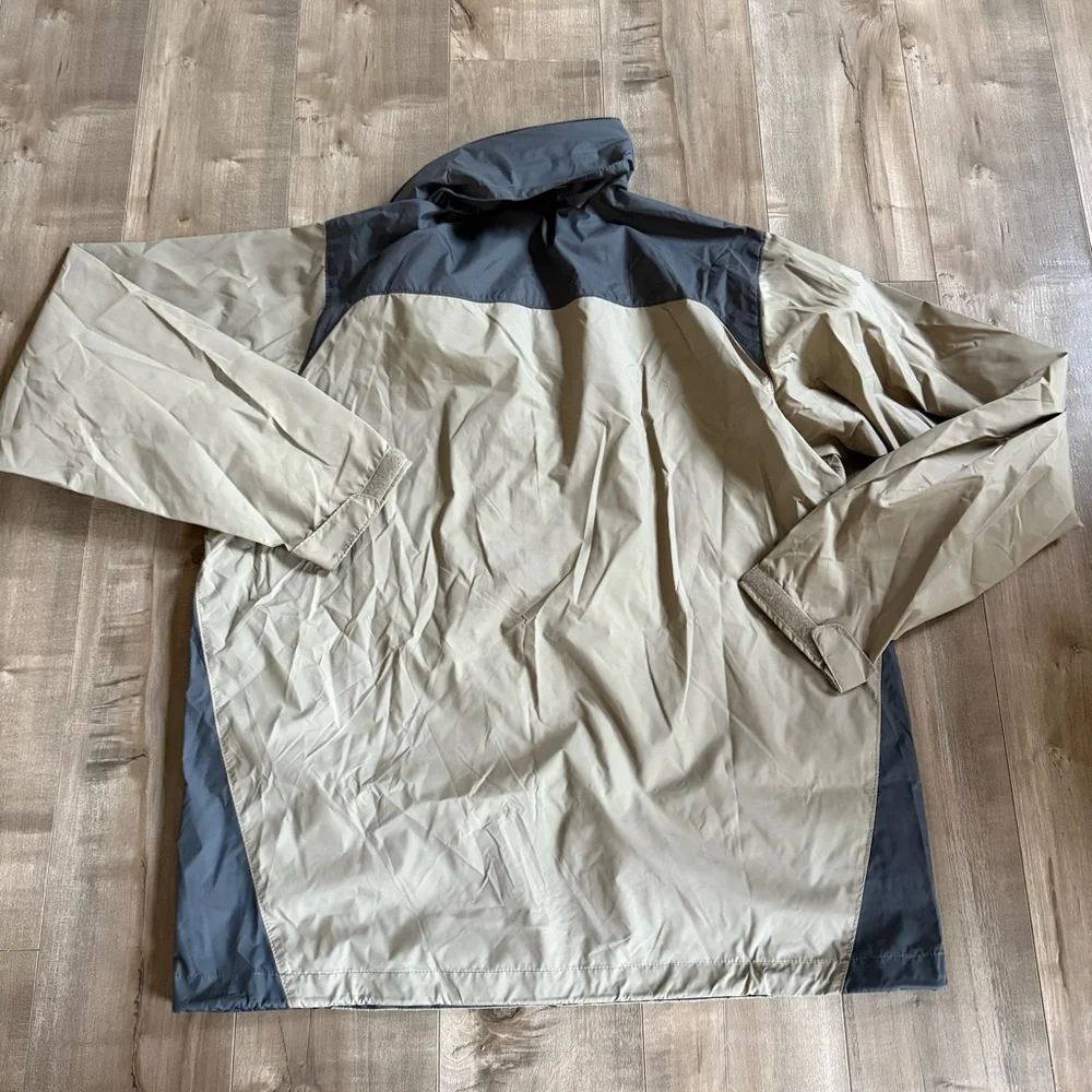 Columbia Packable Jacket Men‎ Large Tan Gray Lightweight Windbreaker Hood Coat